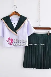 Đồ Nữ Sinh Seifuku Nhật Bản Áo Trắng Váy Xanh Rêu