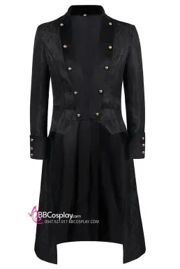 Áo Khoác Nam Tước Châu Ân Đen In Hoa Văn Chìm Cổ Nhung