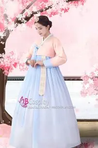 Hanbok Đẹp Hàn Quốc Áo Carot Váy Xanh Trơn
