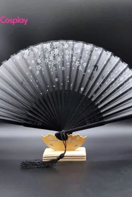 Quạt Xếp Đen Hoa Mai Trắng Nhỏ Xíu