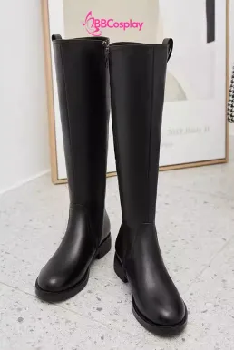 Giày Đen Da Cổ Cao Trơn Đế 3Cm - Size 39