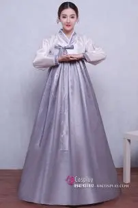 Hanbok Giá Rẻ Áo Trắng Váy Xám