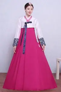 Hanbok HQ Truyền Thống Áo Trắng Váy Hồng Có Tuarua Size S