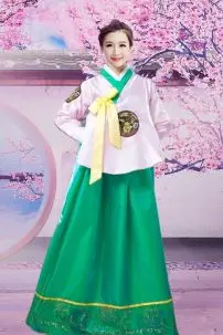 Hanbok HQ Cổ Trang Áo Hồng Váy Xanh Lá