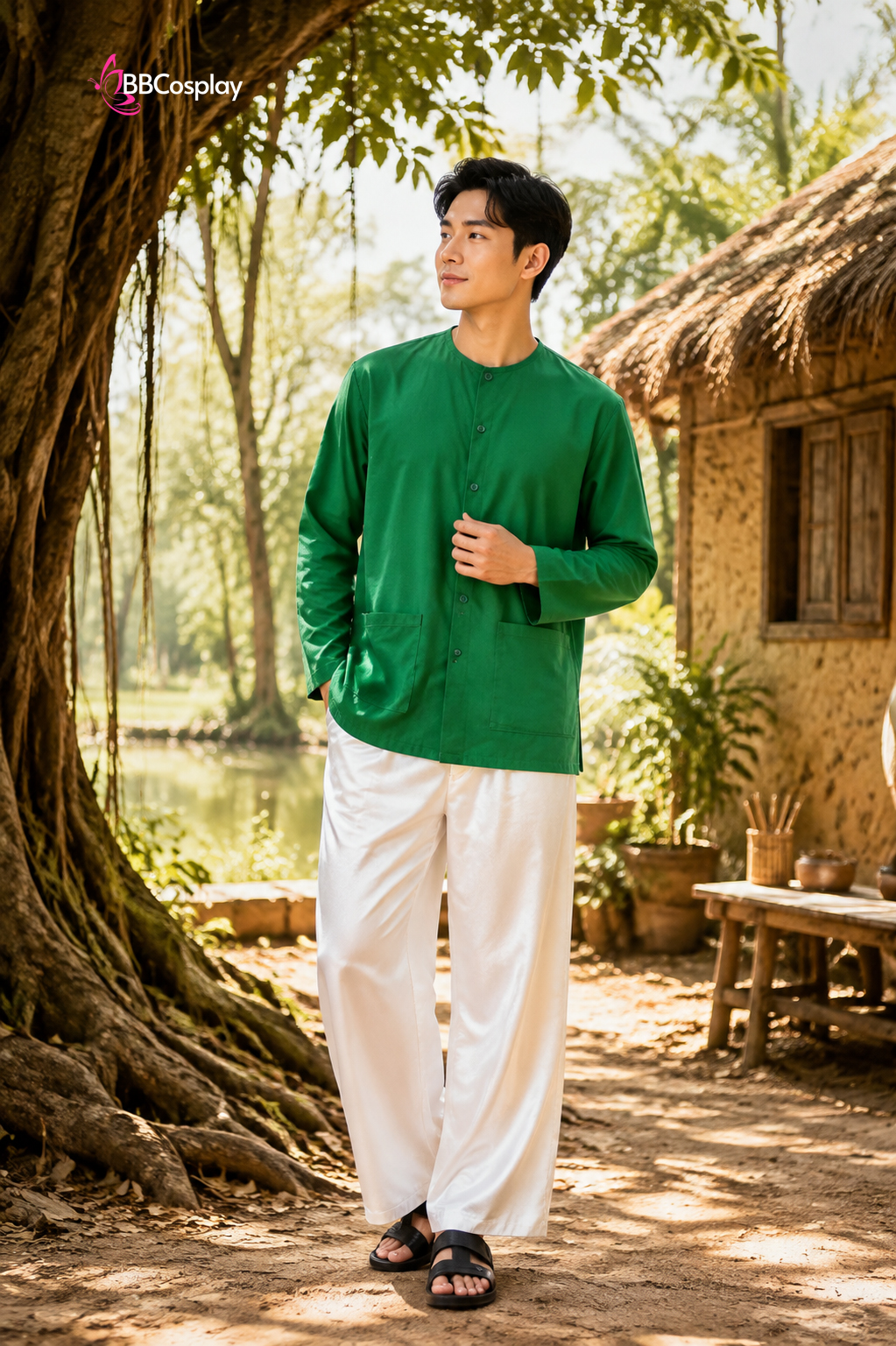 Trang Phục Bà Ba Nam Xanh Lá - Chú Cuội Xanh Lá