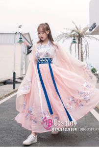 Hán Phục Chiết Eo Thêu Hoa Hồng Anh