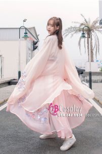 Hán Phục Chiết Eo Thêu Hoa Hồng Anh