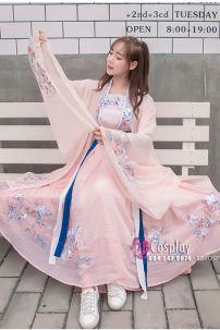 Hán Phục Chiết Eo Thêu Hoa Hồng Anh