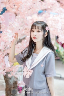 Đồng Phục Nữ Học Sinh Nhật Xám Nơ Hồng