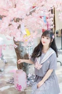 Đồng Phục Nữ Học Sinh Nhật Xám Nơ Hồng