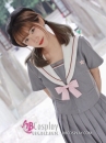 Đồng Phục Nữ Học Sinh Nhật Xám Nơ Hồng