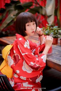 Yukata Chuẩn Nhật Đỏ Hoa Đào