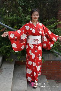 Yukata Chuẩn Nhật Đỏ Hoa Đào