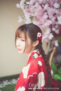 Yukata Chuẩn Nhật Đỏ Hoa Đào