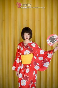 Yukata Chuẩn Nhật Đỏ Hoa Đào