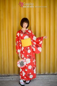 Yukata Chuẩn Nhật Đỏ Hoa Đào