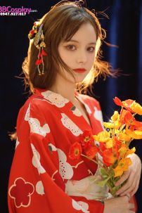 Yukata Chuẩn Nhật Đỏ Hoa Đào