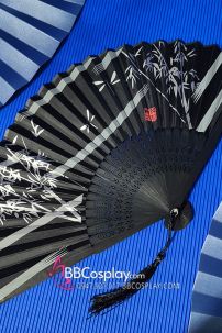 Quạt Giấy Nhật Bản Cành Trúc Nền Đen