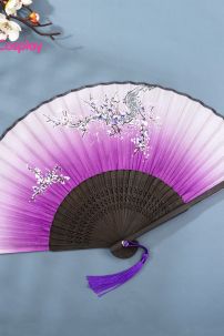 Uchiwa Quạt Vải Nhật Hoa Đào Màu Tím