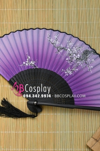 Uchiwa Quạt Vải Nhật Hoa Đào Màu Tím