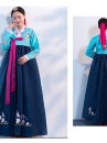 Hanbok Hàn Quốc Voan Thêu Chim Phụng Áo Xanh Váy Xanh