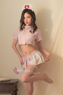 Croptop Y Tá Sexy Hồng Phối Trắng