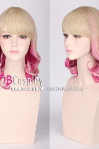 Tóc Giả 2 Màu Vàng Hồng Xoăn Đuôi