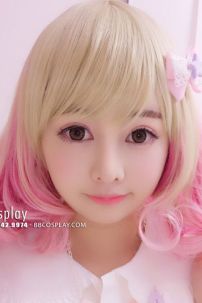 Tóc Giả 2 Màu Vàng Hồng Xoăn Đuôi