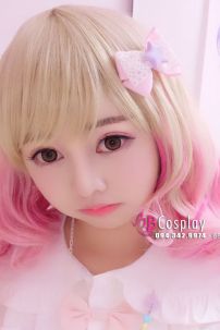 Tóc Giả 2 Màu Vàng Hồng Xoăn Đuôi