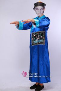 Trang Phục Ma Cương Thi Màu Xanh - Vải Phi Bóng Hoạ Tiết In