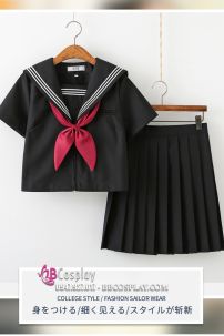 Đầm Nữ Sinh Nhật Đen Cổ Áo 3 Sọc Trắng