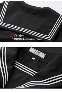 Đầm Nữ Sinh Nhật Đen Cổ Áo 3 Sọc Trắng