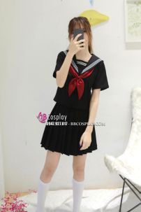 Đầm Nữ Sinh Nhật Đen Cổ Áo 3 Sọc Trắng