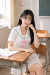 Đồng Phục Nữ Sinh Hàn Quốc Màu Trắng Viền Xanh