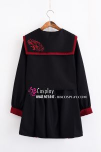 Đồ Nữ Sinh Đen Tay Dài Viền Đỏ Phù Thủy