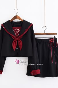 Đồ Nữ Sinh Đen Tay Dài Viền Đỏ Phù Thủy