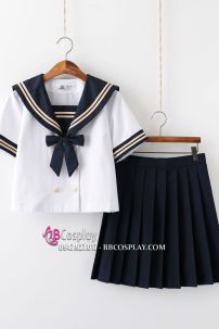 Nữ Sinh Áo Trắng Viền Vàng 6 Nút Váy Xanh