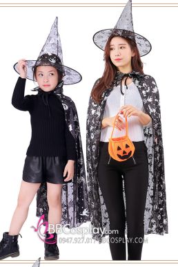 Set Áo Choàng Và Nón Trick Or Treat Halloween Đen Huyền Bí