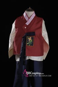 Hanbok Bé Trai Áo Đỏ Đô Quần Xanh