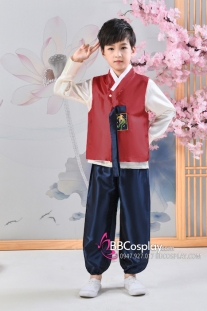 Hanbok Bé Trai Áo Đỏ Đô Quần Xanh