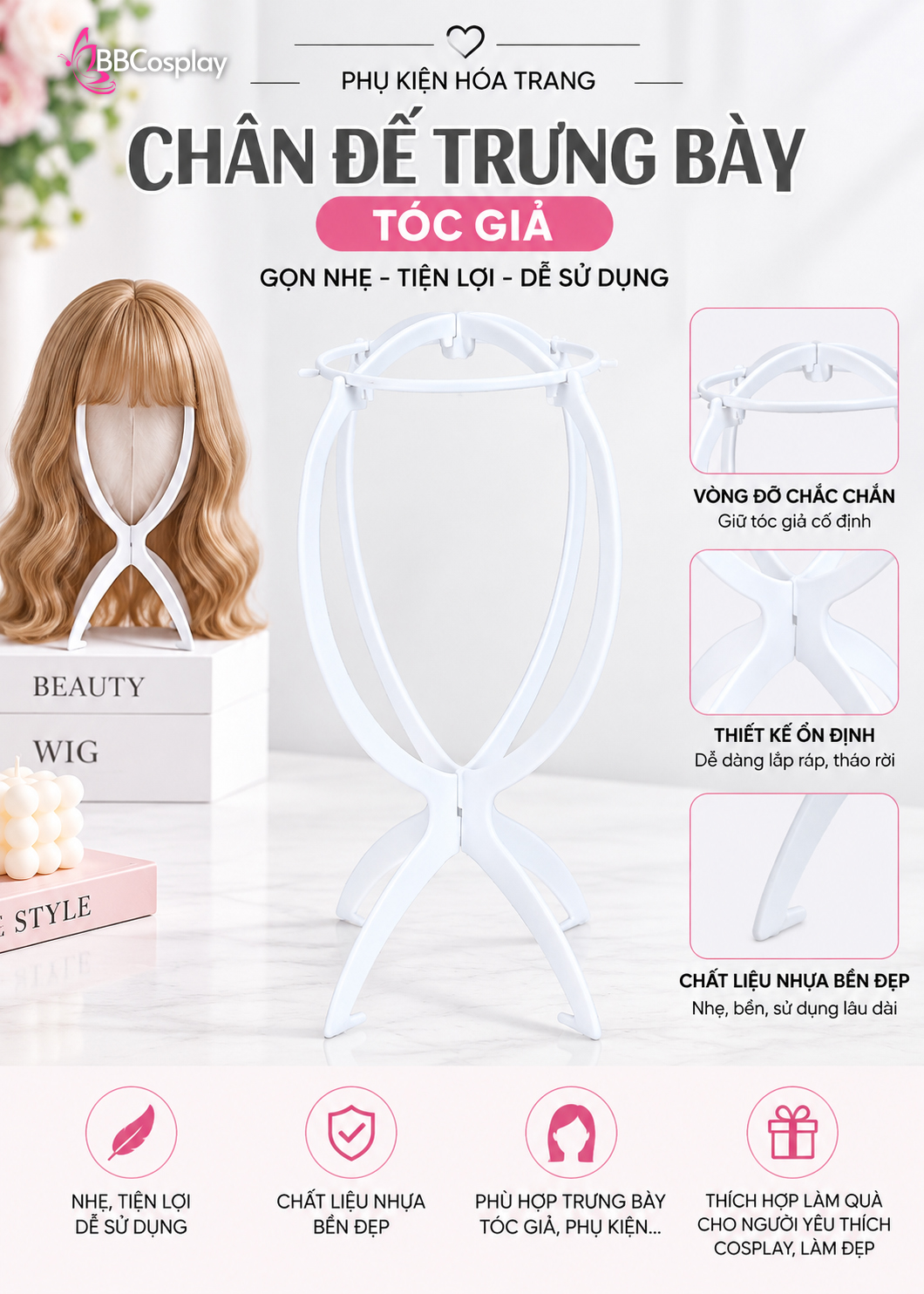 Chân Đế Trưng Bày Tóc Giả - Chân Để Wig (Màu Trắng)
