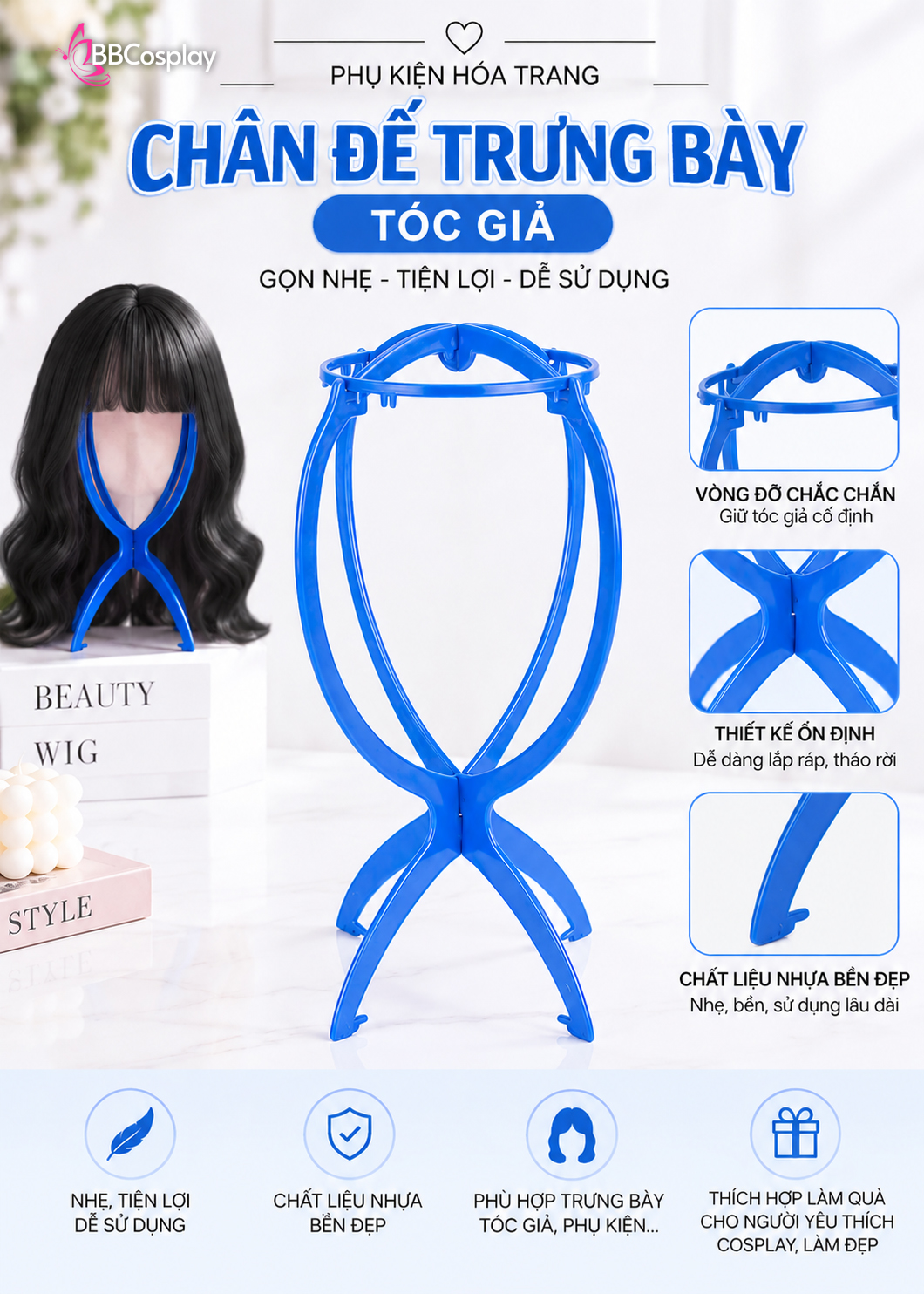 Chân Đế Trưng Bày Tóc Giả - Chân Để Wig (Màu Xanh Dương)