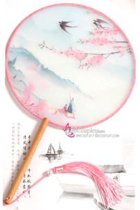 Quạt Tròn Cổ Trang Quạt Mỹ Nhân Hoa Hồng Chim Én