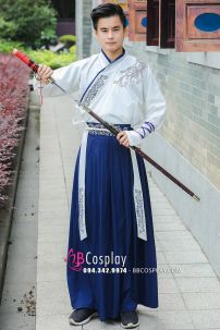 Cặp Hán Phục Áo Trắng Váy Xanh Vai Thêu