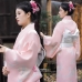 Áo Yukata Hoạ Tiết Hoa Và Quạt Nền Hồng Tặng Kèm Thắt Lưng