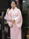 Áo Yukata Hoạ Tiết Hoa Và Quạt Nền Hồng Tặng Kèm Thắt Lưng