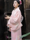 Áo Yukata Hoạ Tiết Hoa Và Quạt Nền Hồng Tặng Kèm Thắt Lưng