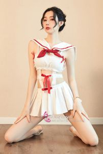 Trang Phục Nữ Sinh Sexy Trắng Phối Viền Đỏ