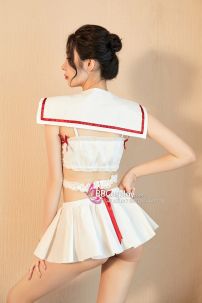 Trang Phục Nữ Sinh Sexy Trắng Phối Viền Đỏ