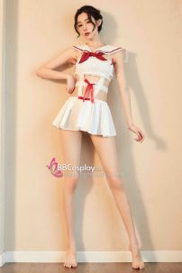 Trang Phục Nữ Sinh Sexy Trắng Phối Viền Đỏ